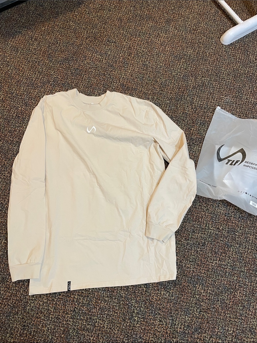 Men's Long Sleeve Crewneck Shirt in Light Beige with Subtle Logo